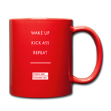Wake Up, Kick Ass, Repeat Mug - red
